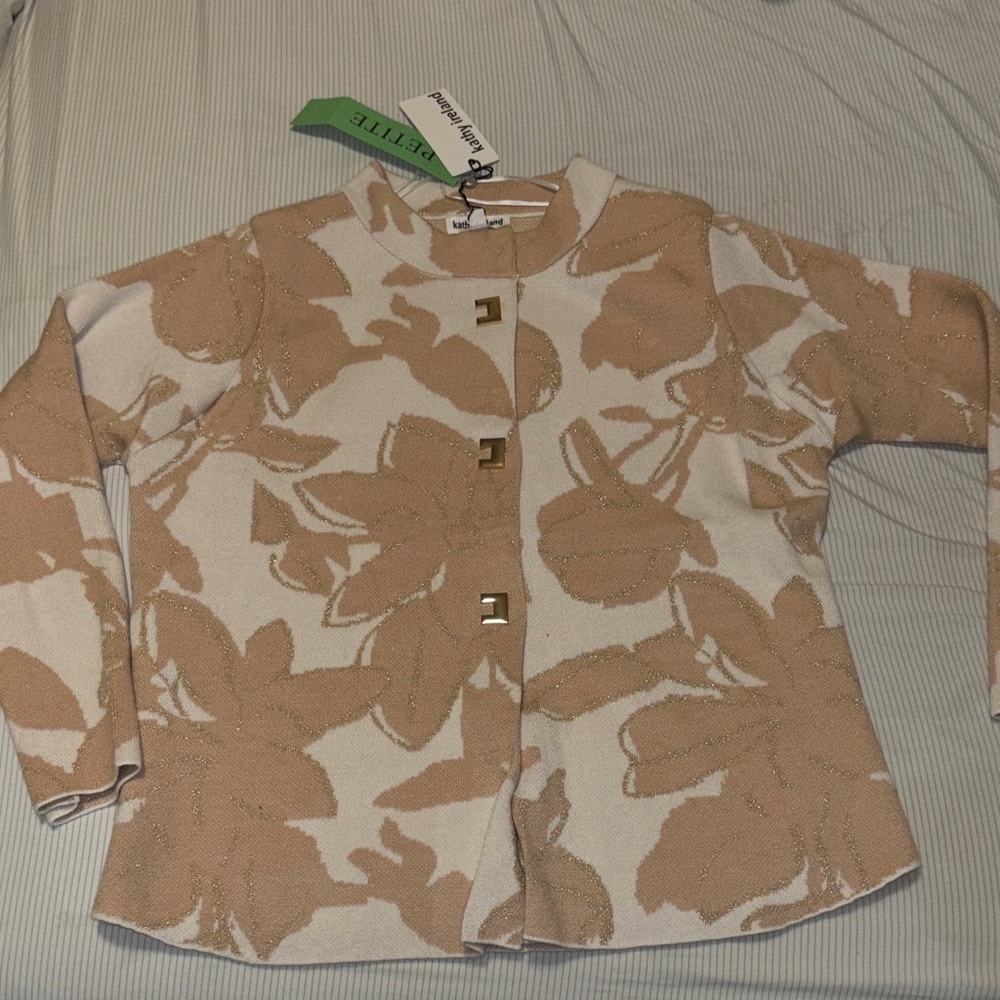 Kathy Ireland Tan and Cream Floral Top